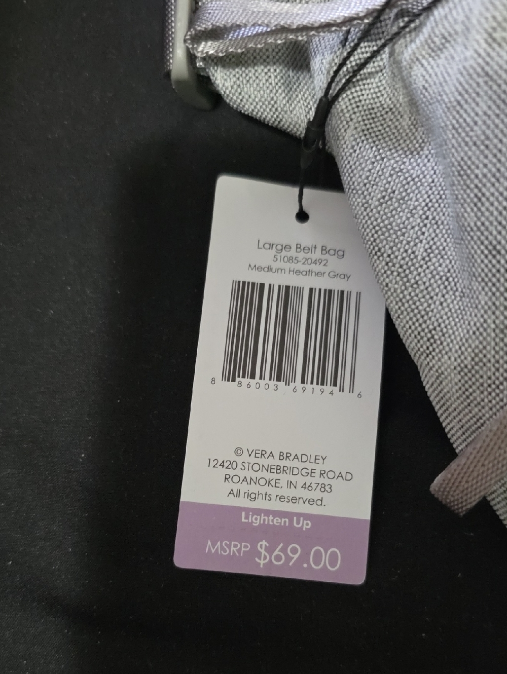 Vera Bradley Heathered Light Gray Belt Bag - Picture 2 of 4